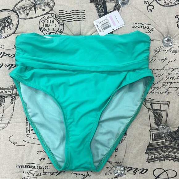 Athena Solid High Waist Ruched Bikini Bottoms - Picture 3 of 8
